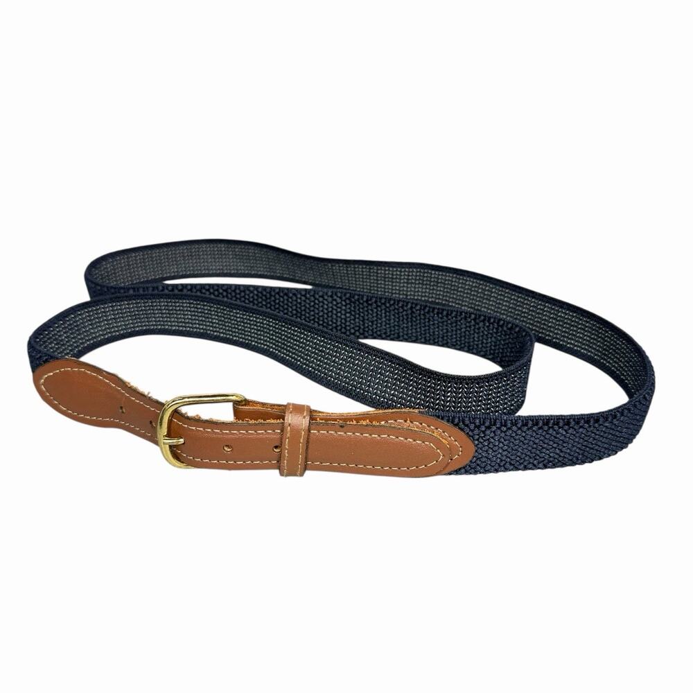 Stretchy Belt Navy Blue Brown Leather Womens Sz 3XL Classic Resort Nautical